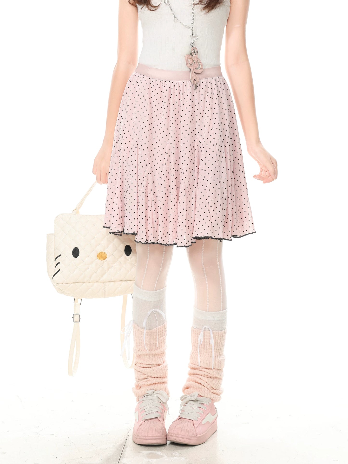 Blue Ghost Park Languid Park Polka Dot All-Over Print Peplum Midi Skirt for Women Summer Casual Sweet Mid-Length Skirt
