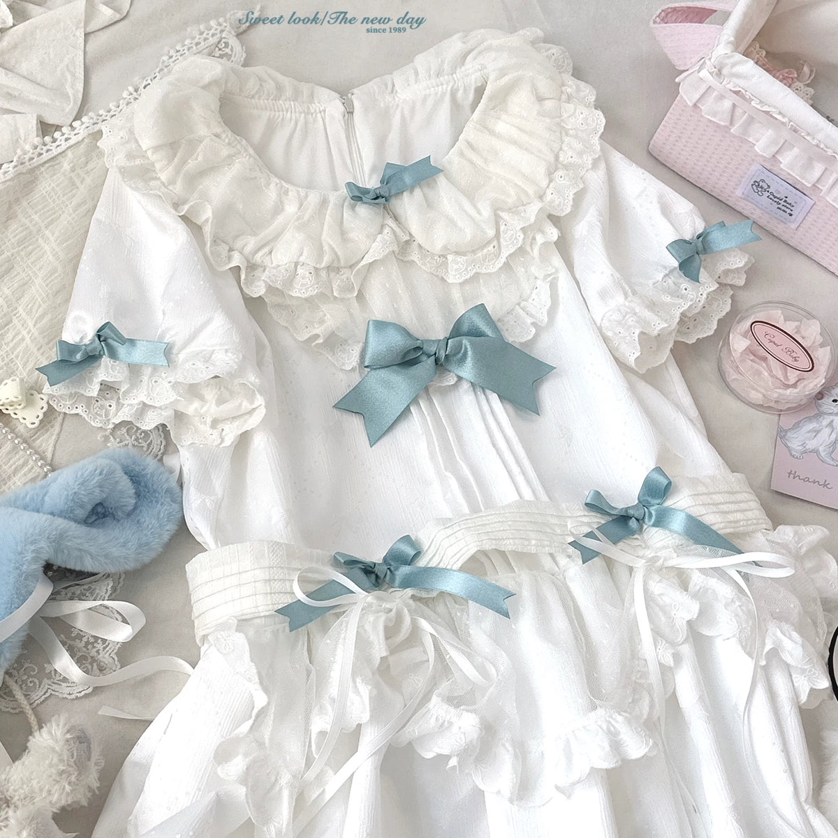 “Sleepingdoll” Handmade Cheese Butterfly Bow Low-Waist Jacquard Point D’Art Tulle Apron Dress