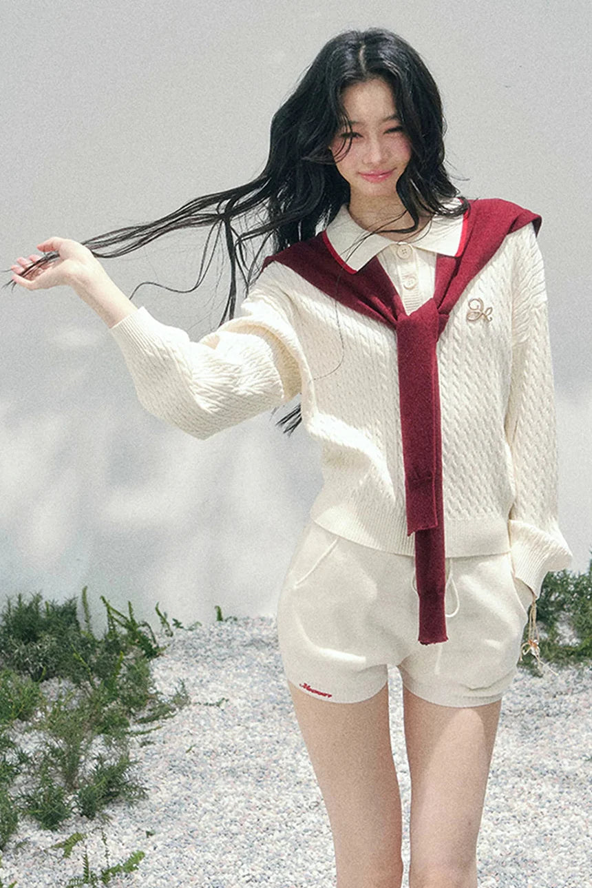 Loose Preppy Sweater + Shorts + Shawl