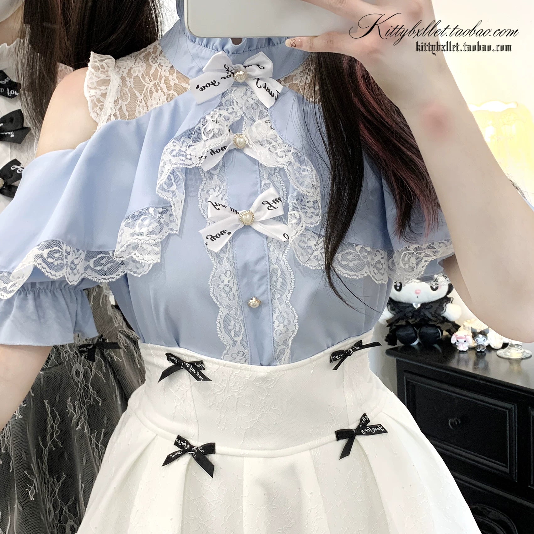 KittyBxllet Original “Dream Core Girl” Lace Off-Shoulder Short-Sleeve Shirt