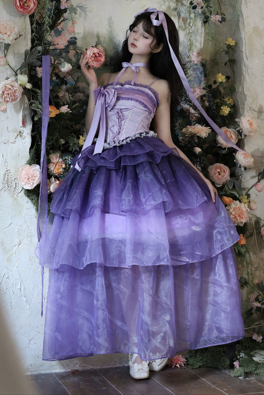 Lily Wisteria Elegant Top + Ruffle Skirt Purple Skirt