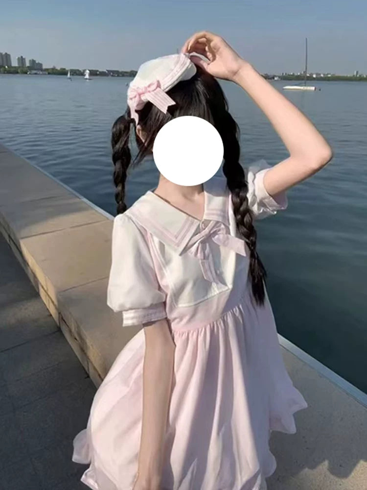Japanese 2026 Sweet New Academy Summer Dress with Sailor Collar and Butterfly Lace Bow Lolita Princess Dress