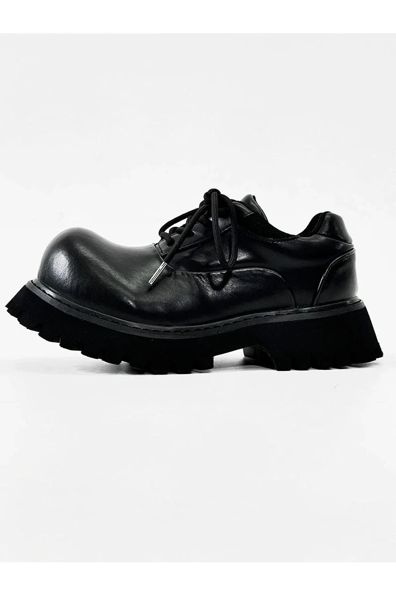 Chunky Black Leather Lug Sole Derby Shoes
