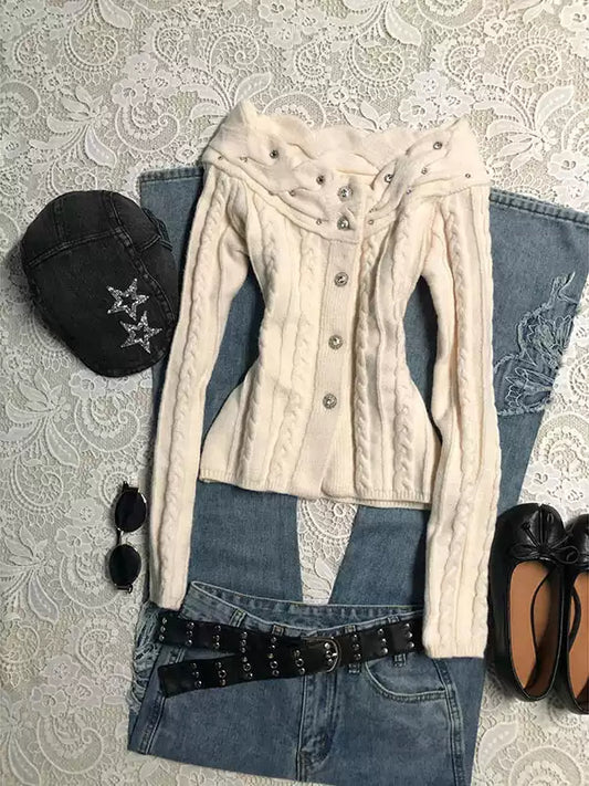 Off-white one-shoulder twist sweater coat