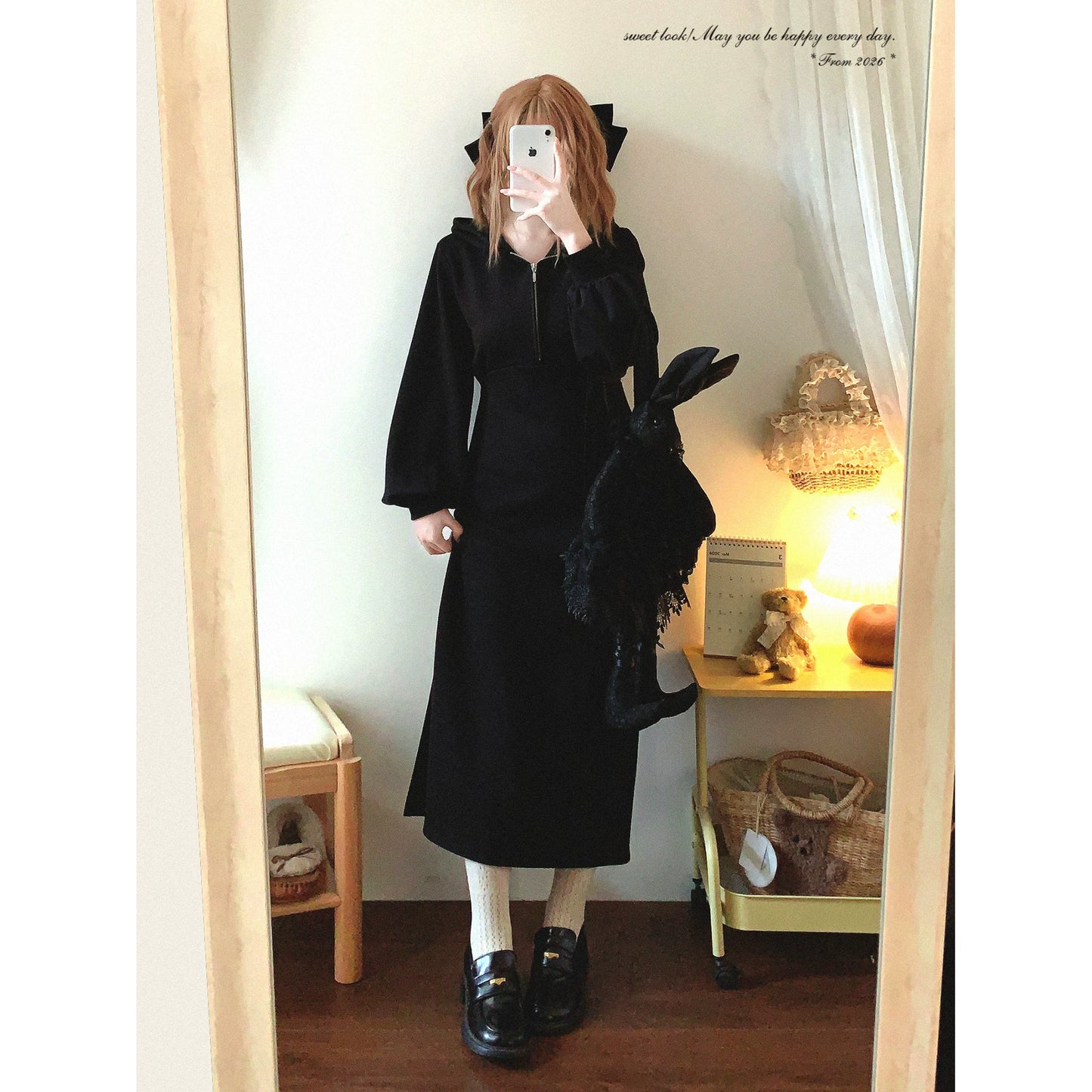 Last-Stock GR* Solid Color Minimalist Hooded Sweatshirt Dress, Casual Everyday, Versatile Zip-Front Dress