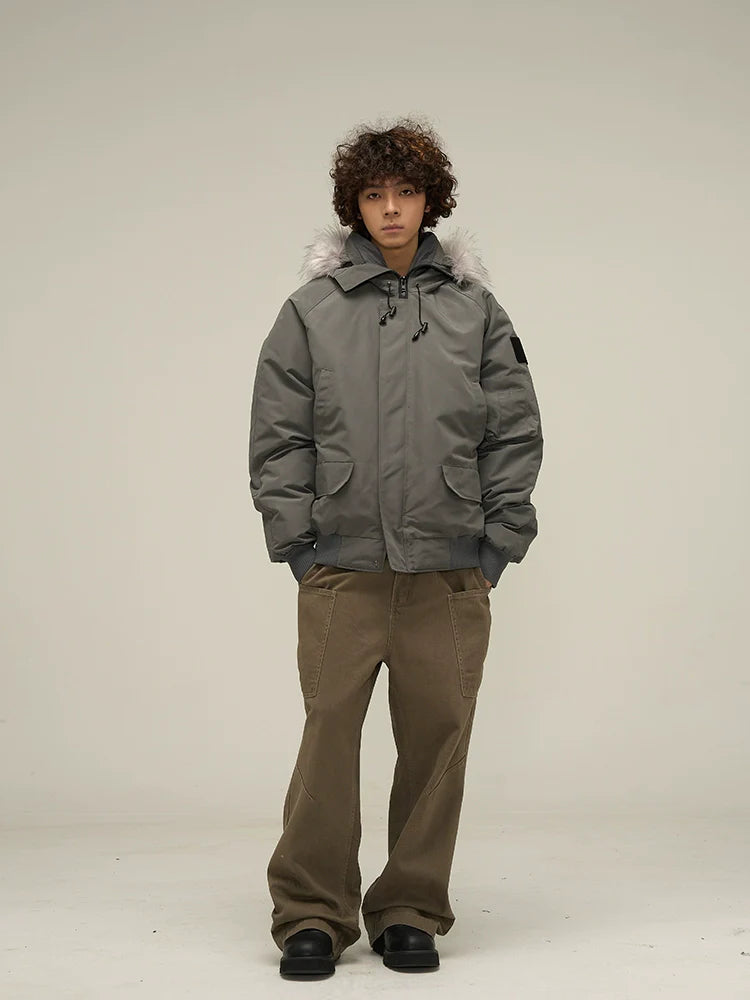 Full Zip Front Fur Hooded Puffer Jacket