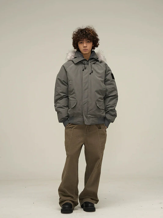 Full Zip Front Fur Hooded Puffer Jacket