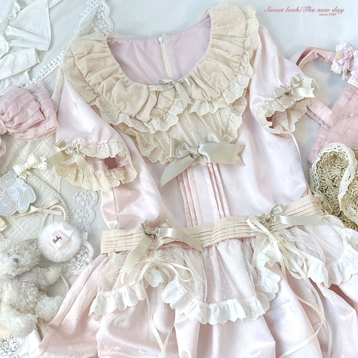 “Sleepingdoll” Handmade Cheese Butterfly Bow Low-Waist Jacquard Point D’Art Tulle Apron Dress
