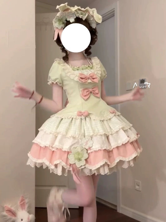 Sweet Spring Rendezvous Clover Embroidery Cute Girl Lolita Outfit for Women