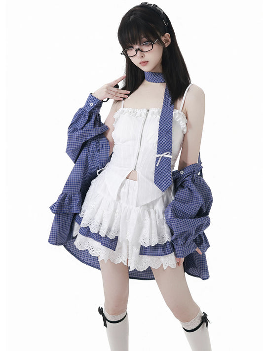 Pinksavior 【Earth Online】 Plaid Design Korean-Inspired Spring & Summer Shirt Dress Skirt—Flattering Fit