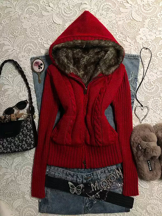 red twist sweater cardigan jacket