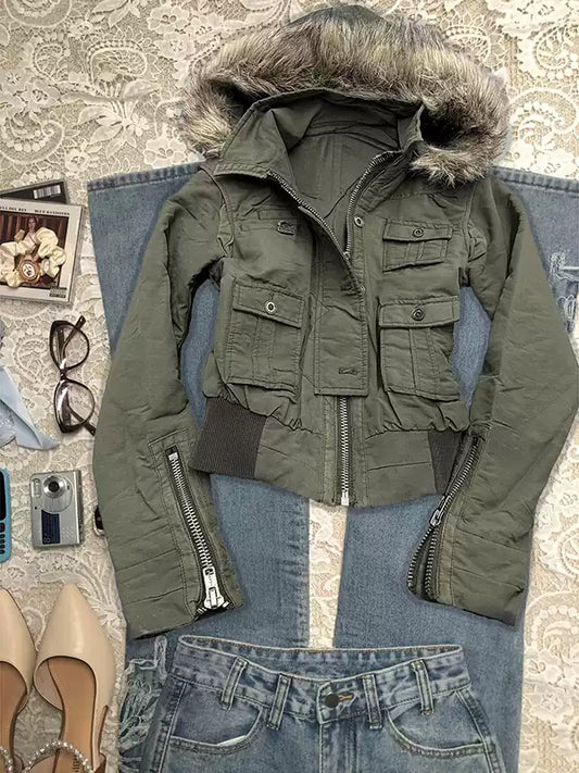 military green hooded jacket