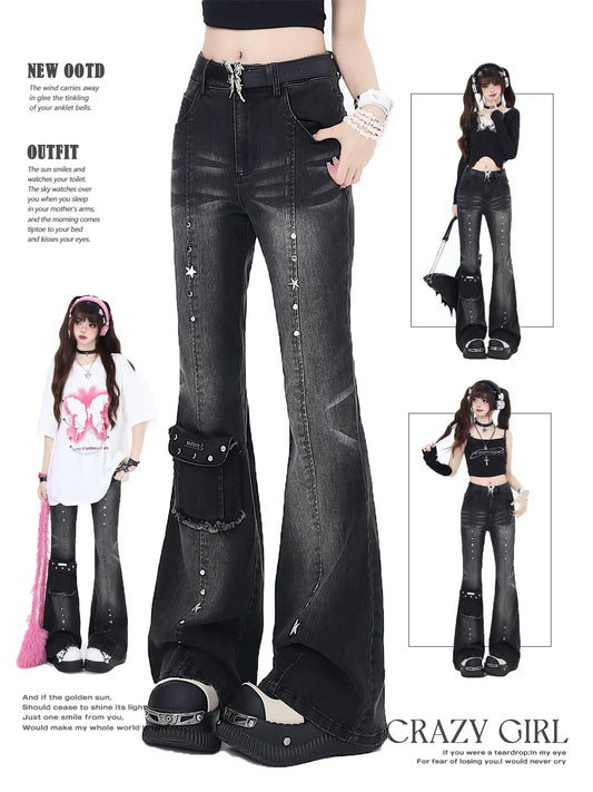 crazygirl Dream-in Jeans Original Vintage Micro Flare Y2K Sexy High-Waisted Slimming Boutique Denim Pants for Women Summer