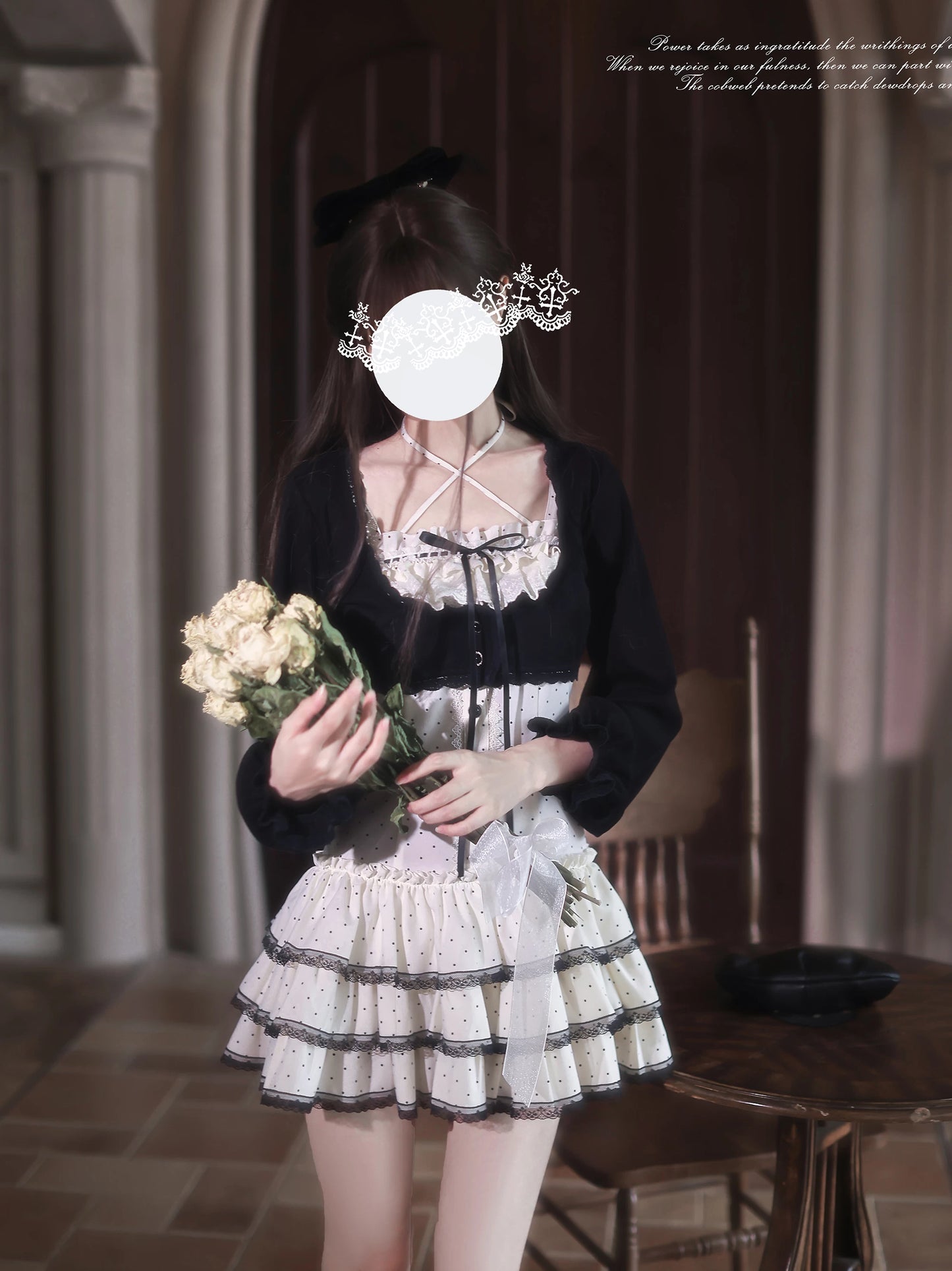 Walnut Wood JK “Polka Dot White Tea” Original Korean-Inspired Polka Dot Cute Cake Dress miu-Style Sweet Little Girl Vibe