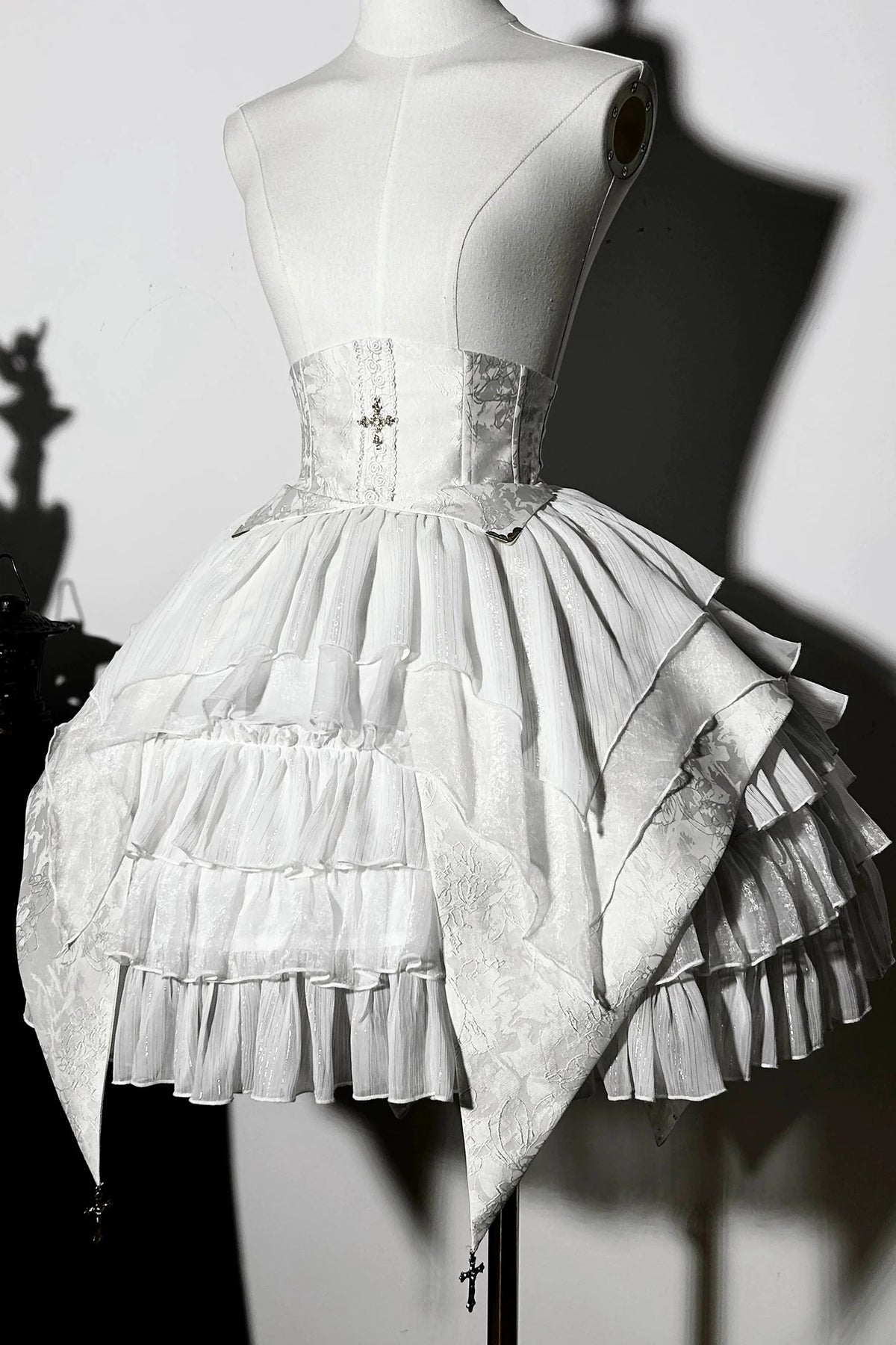Fishbone Bustier Lolita Skirt + Shirt + Vest + Tail + Pants White［Cross Skirt］