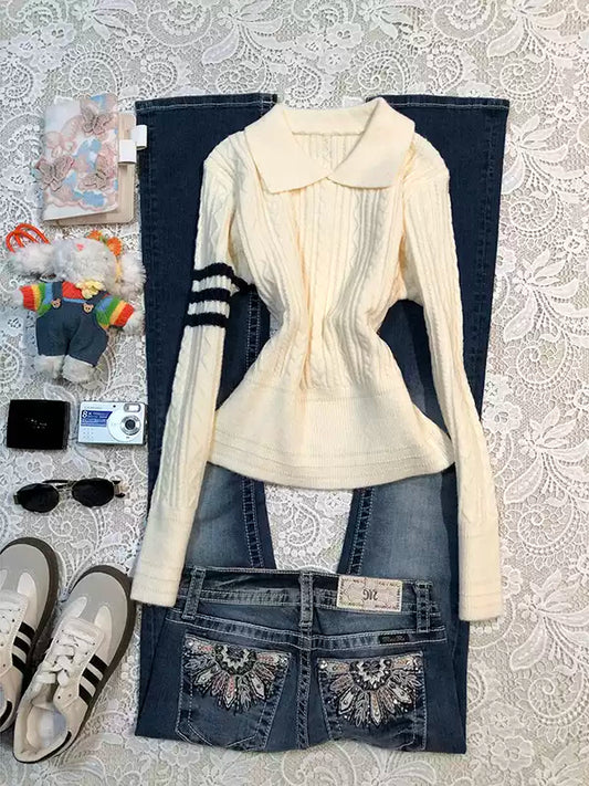 Apricot lapel twist sweater