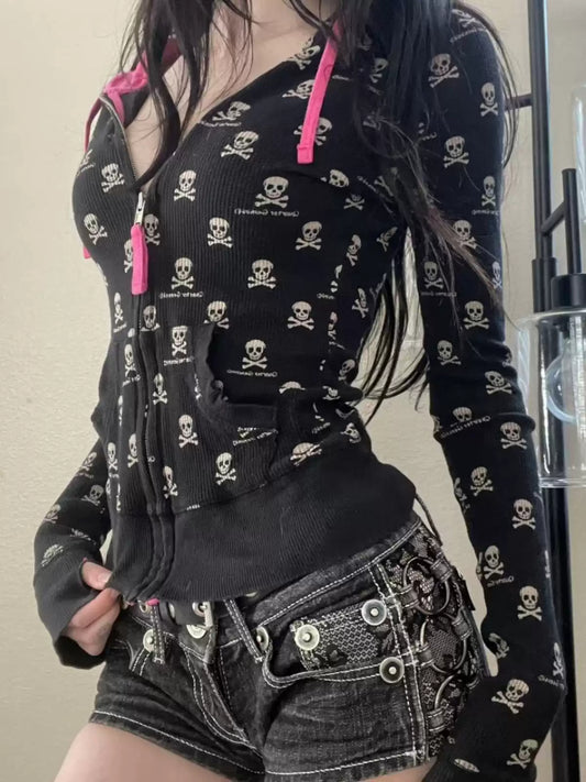 goth skull print sweatshirt jacket