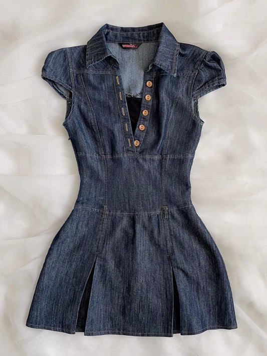 Retro Denim Dress 2025 Summer New Style—High-End Look, Slimming Fit, Chic Temperament Dress