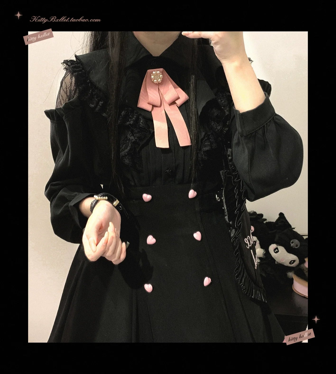 (BFM)KittyBxllet~Kuroneko~Jirai Kei Shoulder Open Ruffle Lace Long Sleeve Blouse