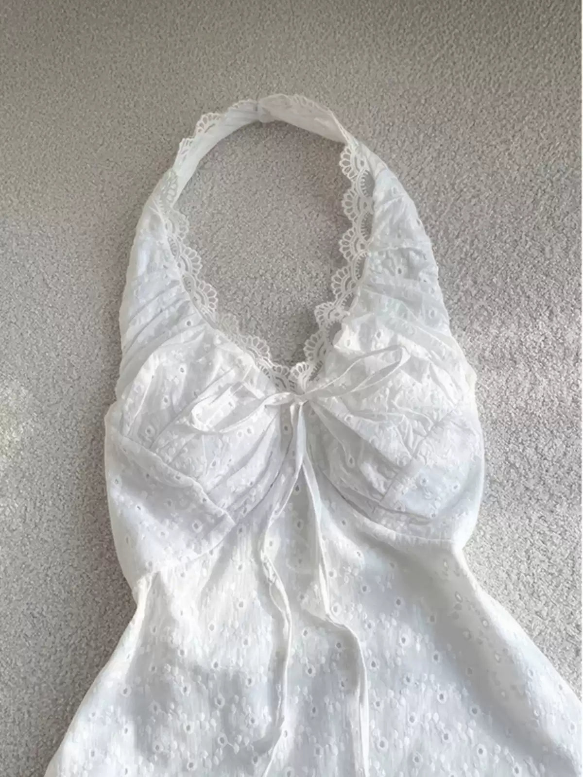 White hollow embroidered halterneck camisole