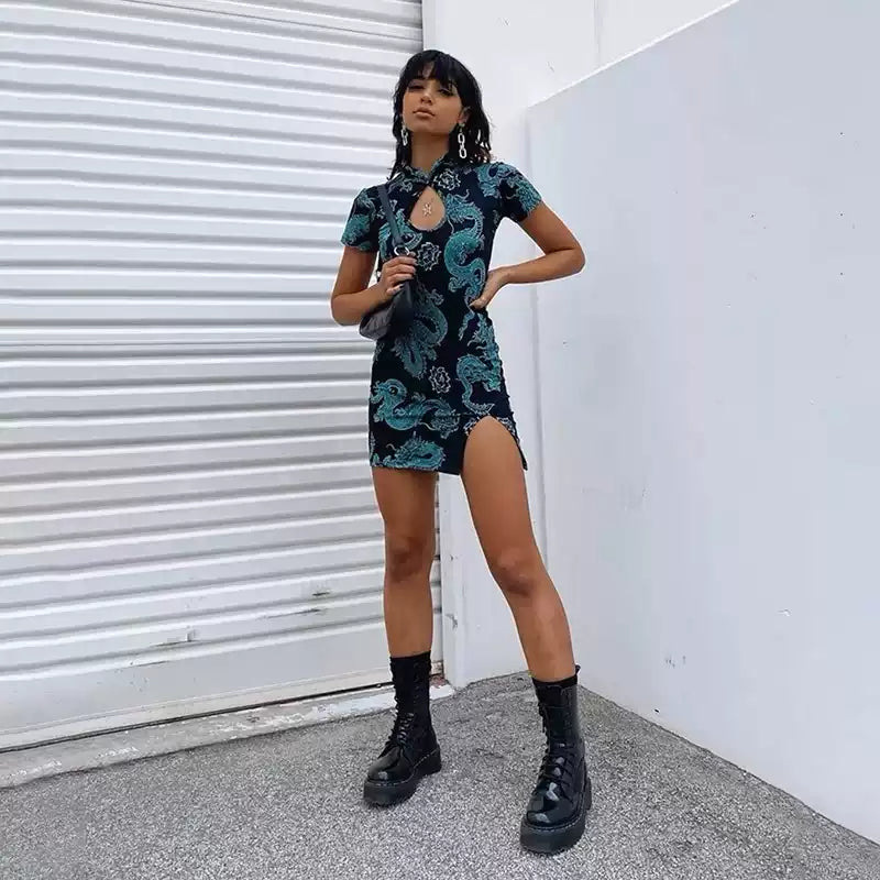 Y2K Dragon Pattern Cheongsam Dress