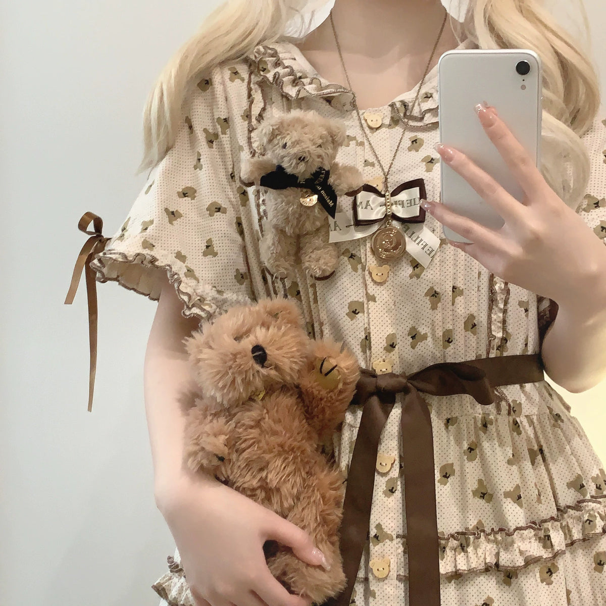 sleepingdoll Handmade: Lili Bear Cute Polka Dot Bear Bonnet Collar Layered Dress