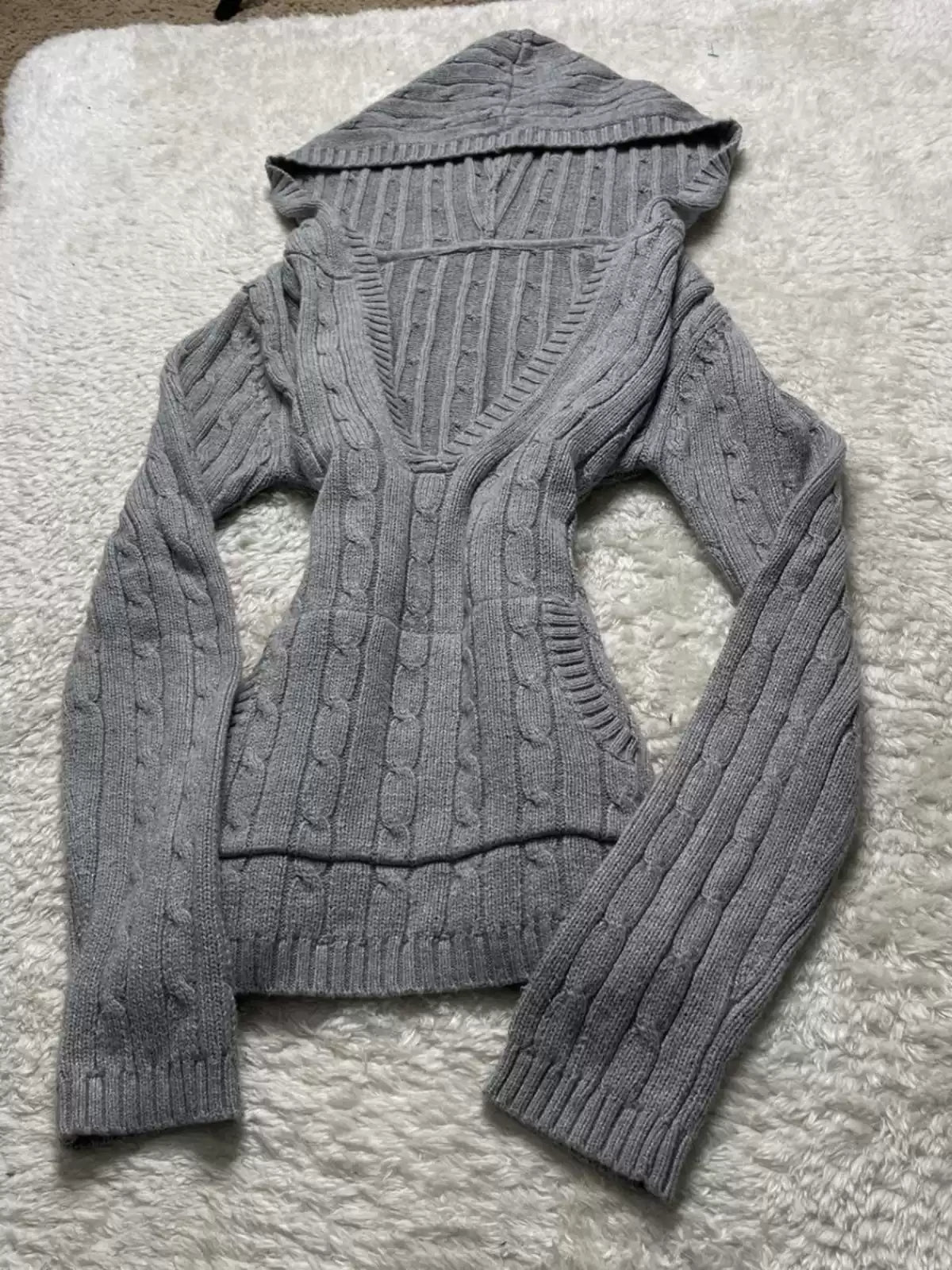 gray hooded twist sweater