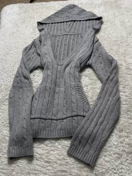 gray hooded twist sweater