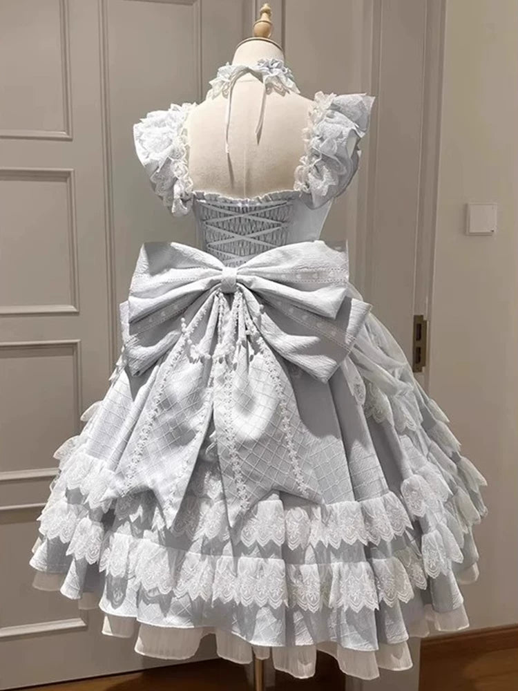 Blue “Sweet Girl” Doll-Inspired Luxurious Lace Lolita Dress Birthday Wedding Cake-Petite Princess Dress for Adult Gift