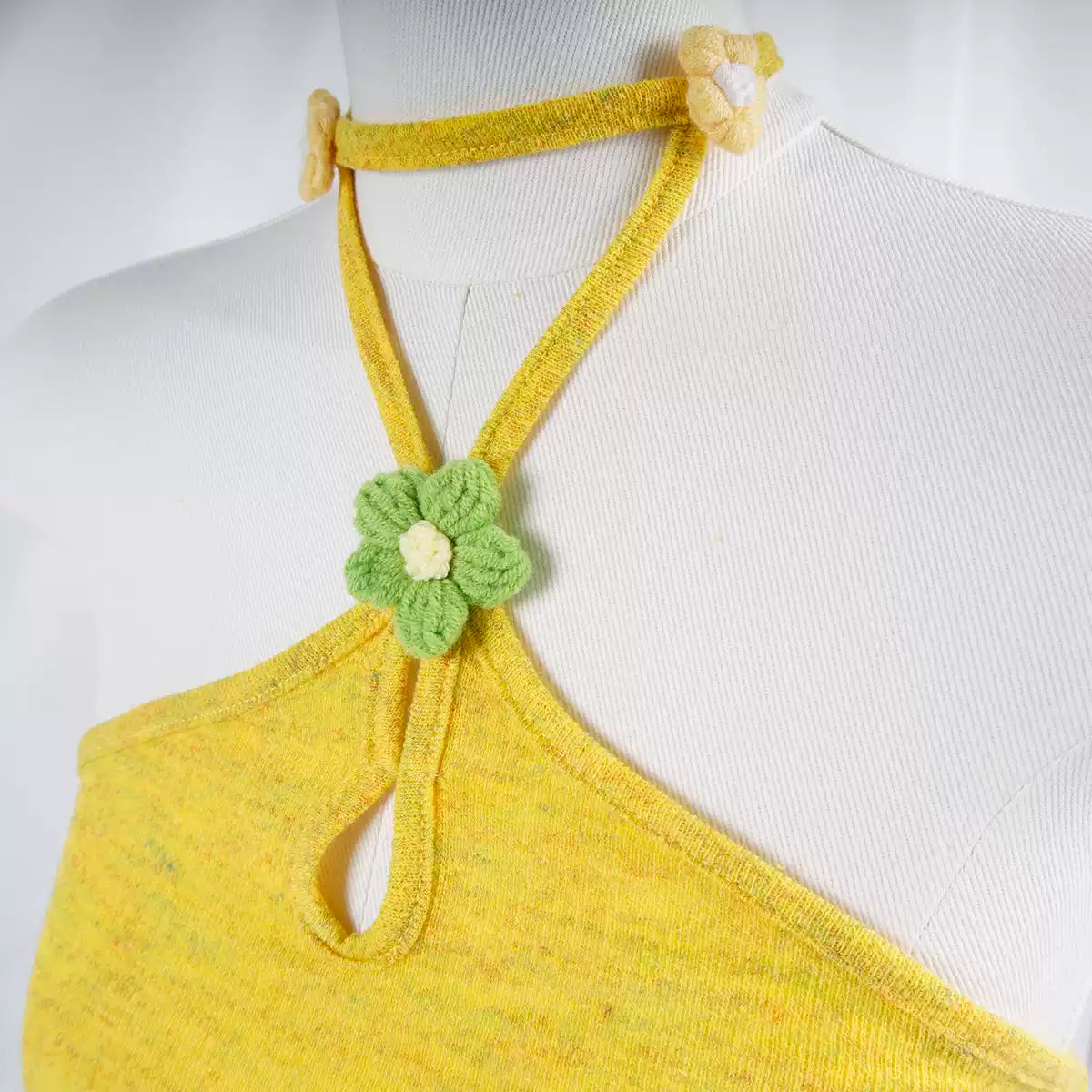 Spring Green Yellow Halter Crochet Flower Vest