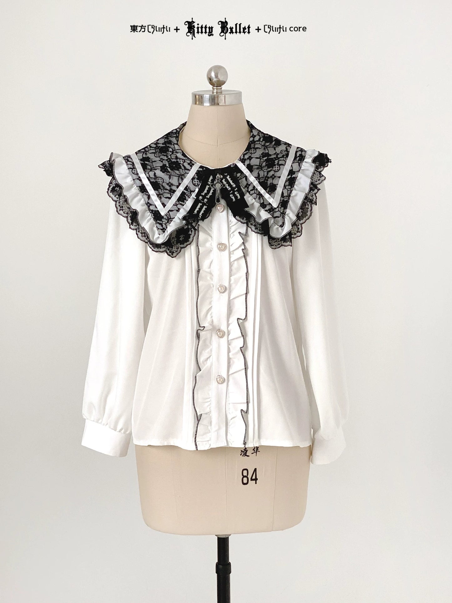 KittyBxllet Original “Lace Revolution” Tie-Strap Off-Shoulder Chiffon Top with Lace Ruffle Hem Long Sleeves