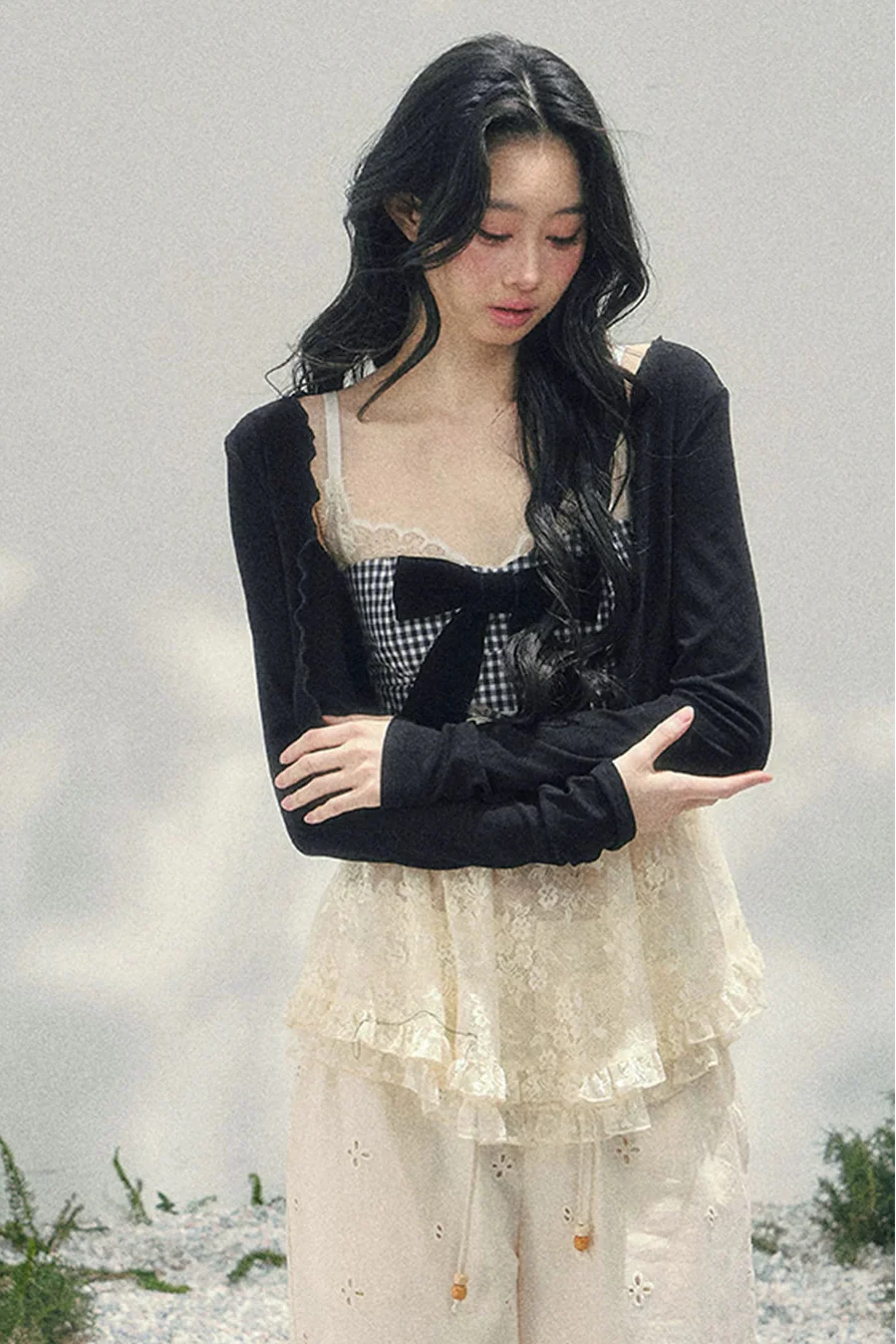 Ribbon Camisole + Slim Cardigan