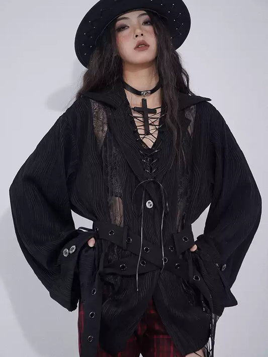lace splicing multi-wear shirt