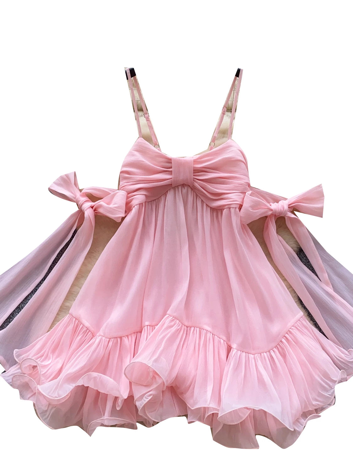 Bow Tie Ruffle Dress | French Girl A-Line Spaghetti Strap Dress for Women