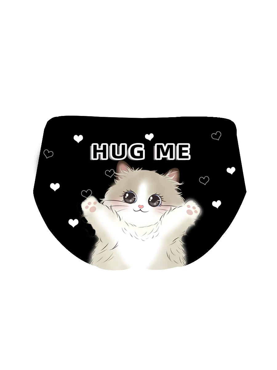 Original Pure-Yu Ice-Silk Underwear with Cotton Gusset Breathable Letter & Girl Cat Triangle Panty, Sexy Seamless Hip-Hugging “Hot Girl” Style