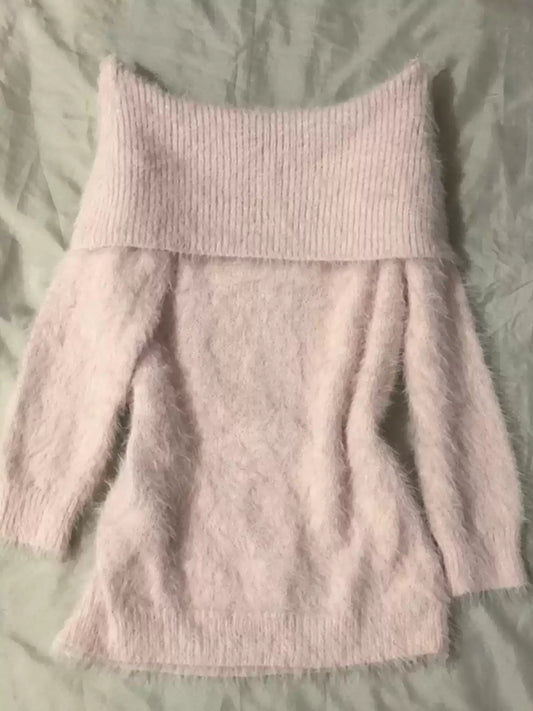 Soft Girl Pink Cuffed Off-shoulder Sweater