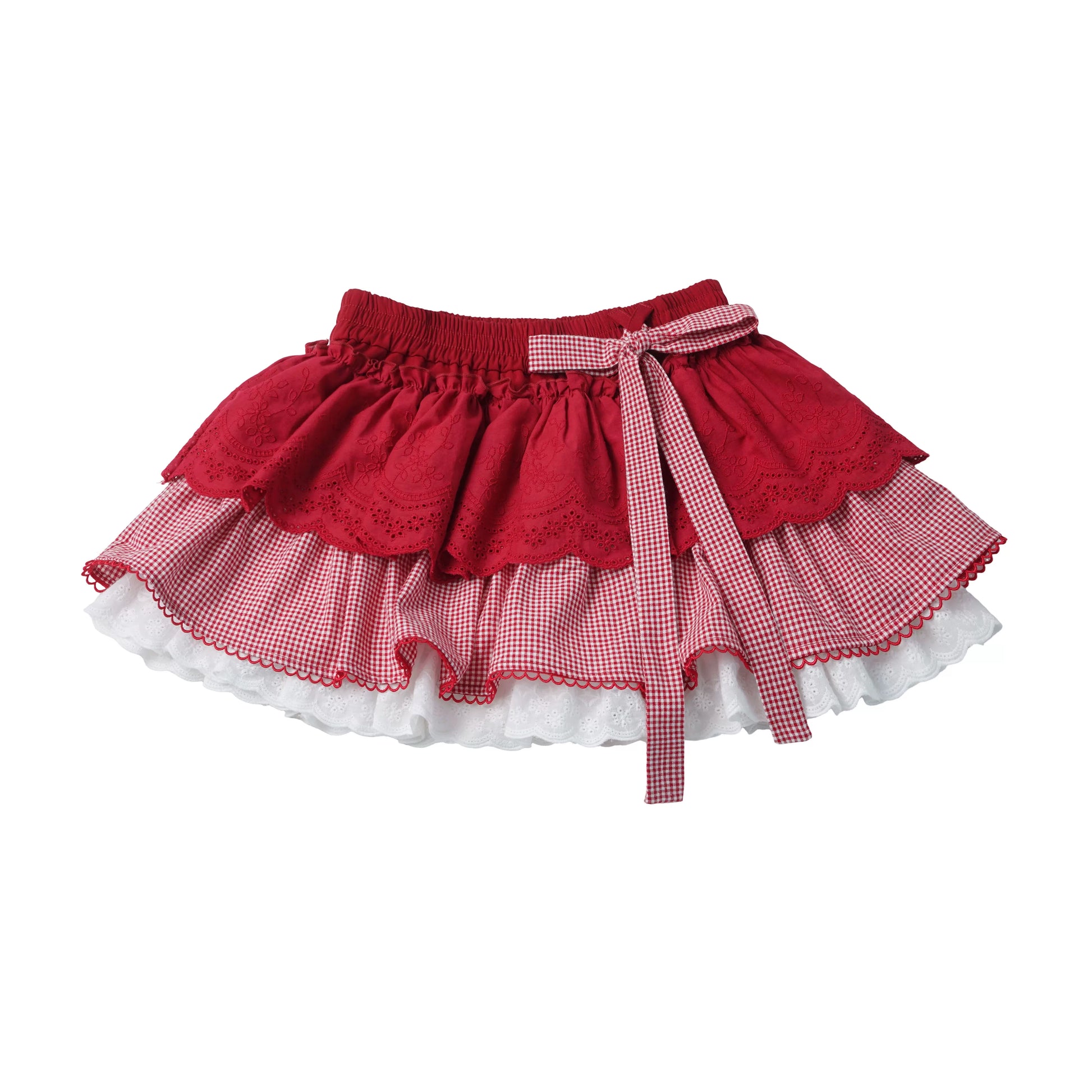 Fast Dispatch【Sugar Heart Apple】Red &amp; White Bunny Ears Pattern Knit Cropped Cardigan Layered Cake Dress