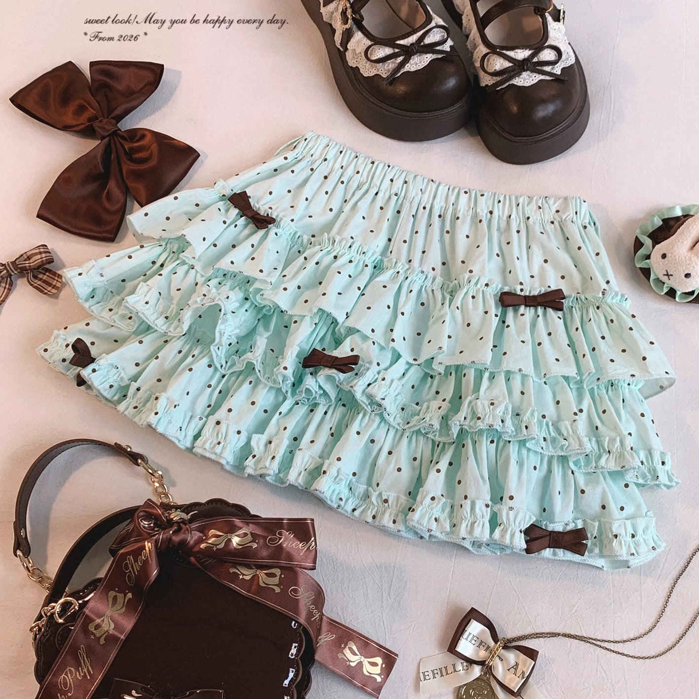 Sleepingdoll Handmade Sweet Vintage Polka Dot Madder Lace-Up Bow Cake Skirt