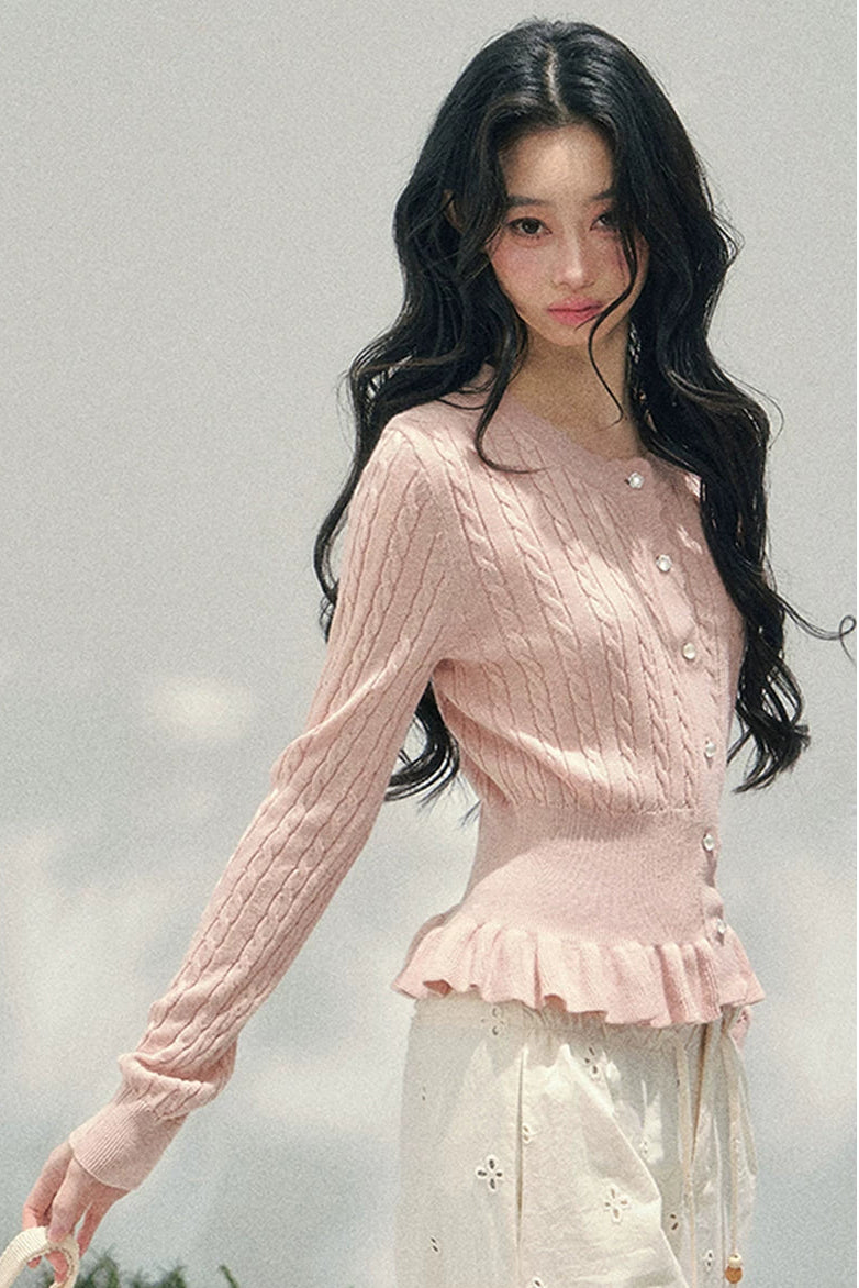 Pearl Crochet Ruffled Sweater