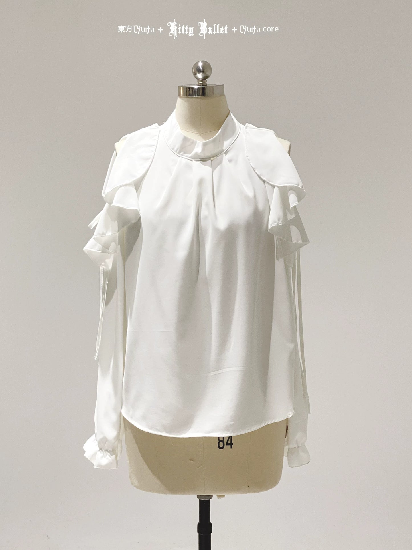 KittyBxllet Original “Ribbon Girl” Off-Shoulder Tie-Up Chiffon Top with Lace Trim Ruffles Long Sleeves