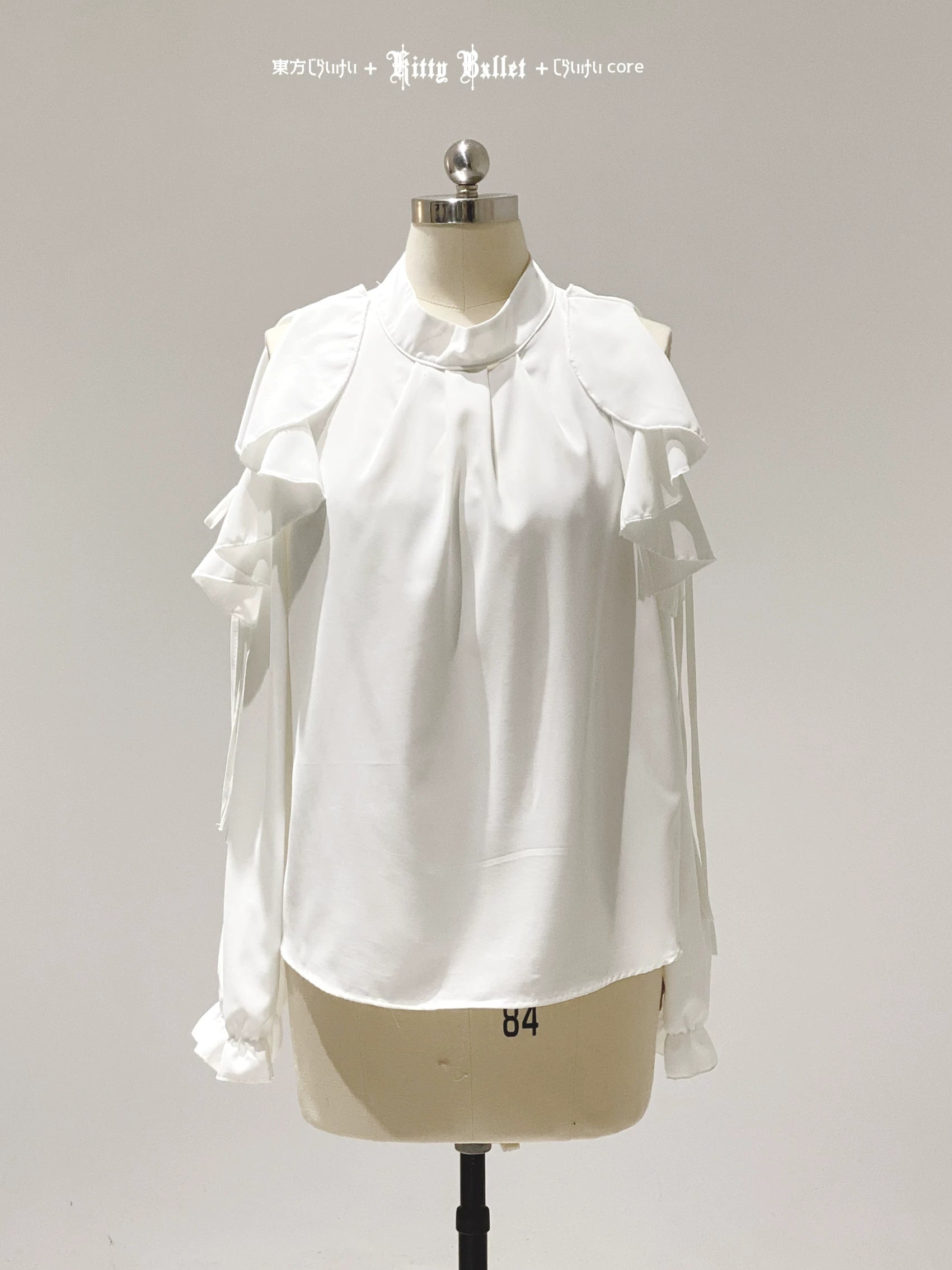 KittyBxllet Original “Ribbon Girl” Off-Shoulder Tie-Up Chiffon Top with Lace Trim Ruffles Long Sleeves