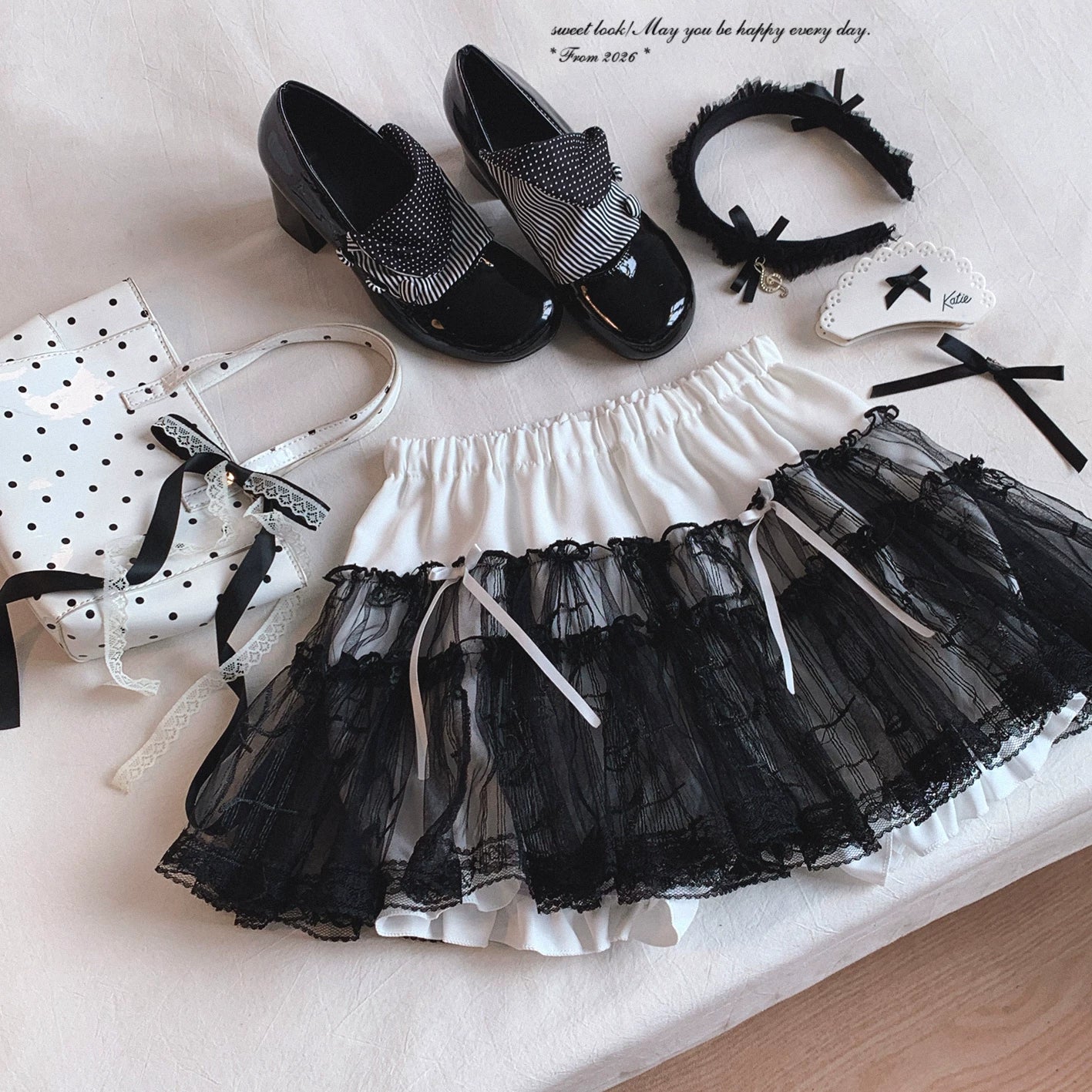 Sleepingdoll Handmade Satin Ribbon Butterfly Bow Music Note Lace Tulle Cake Skirt Half Skirt