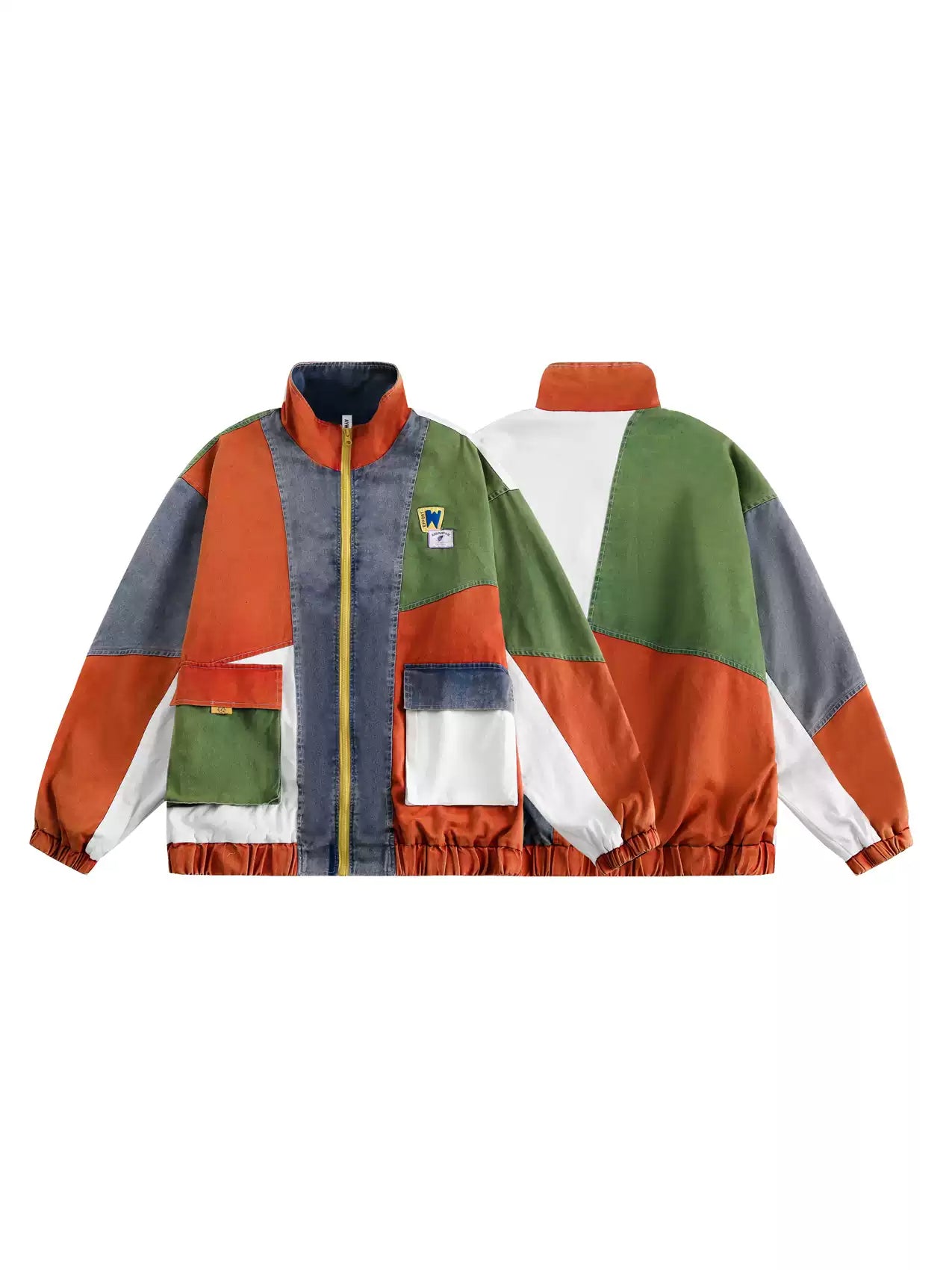 American small multi-material contrasting color splicing jacket