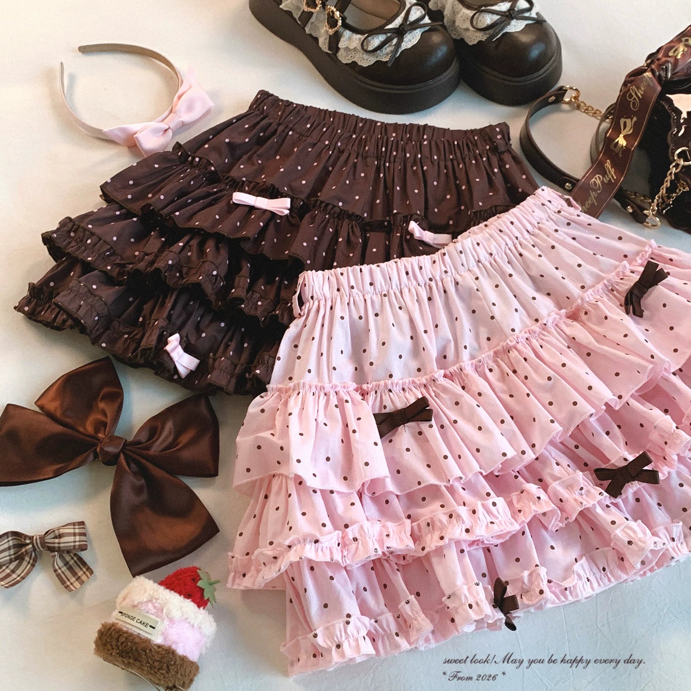 Sleepingdoll Handmade Sweet Vintage Polka Dot Madder Lace-Up Bow Cake Skirt