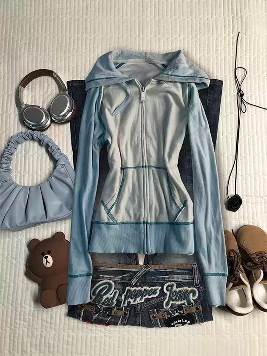 Blue hooded sweatshirt jacket