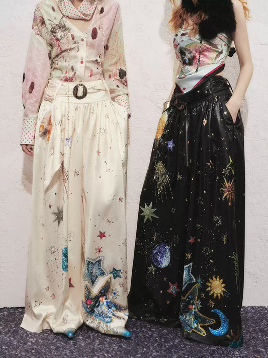 Starry Sky Loose Pleated Wide Leg Pants