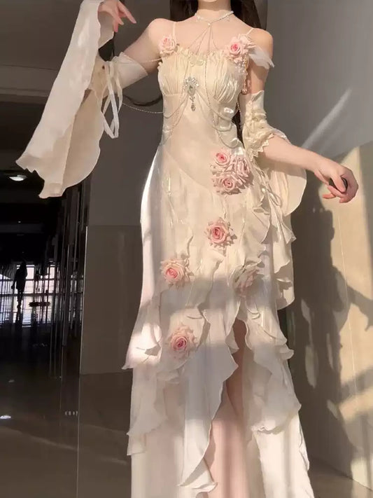 Satin Rose Dress Suspender Dress