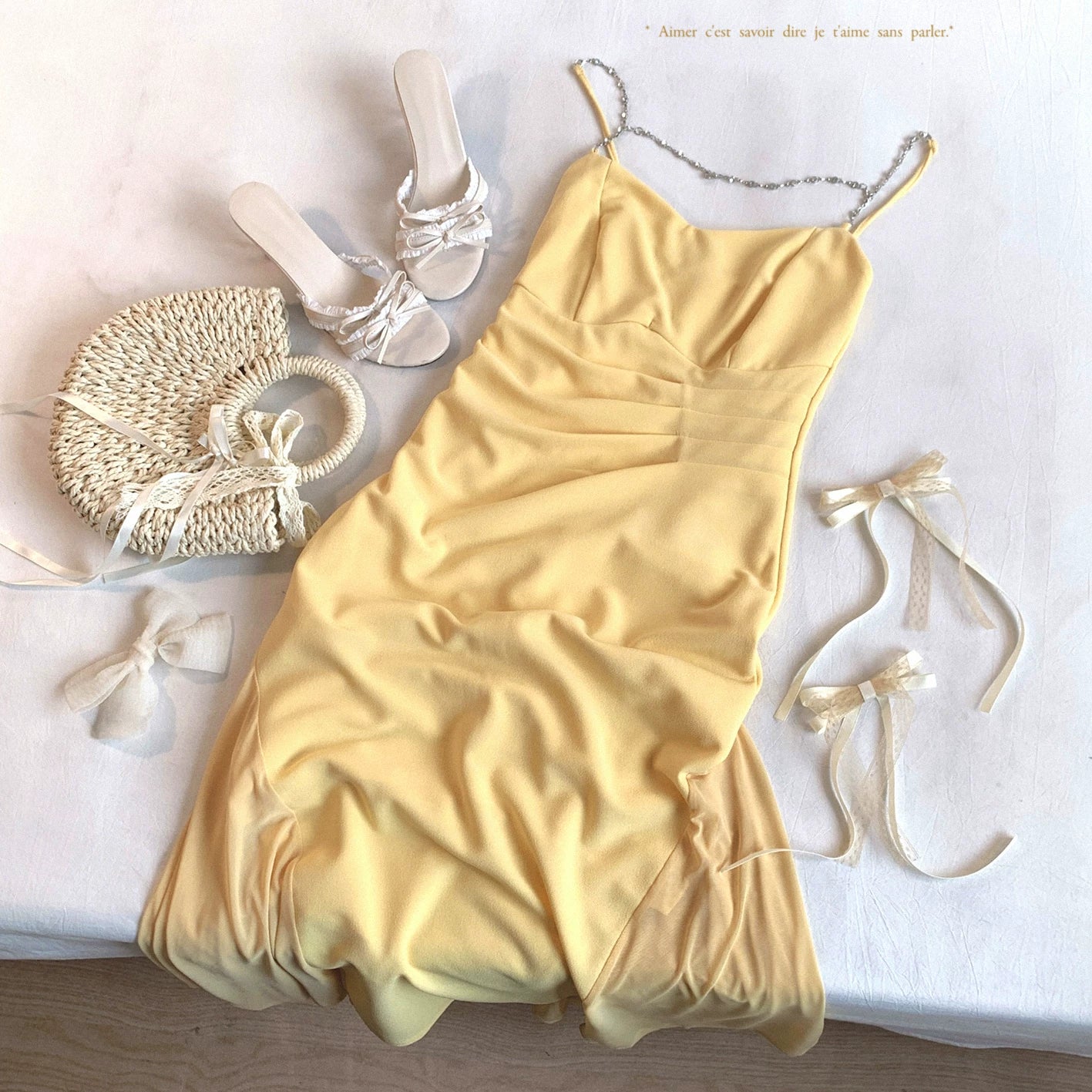 Last Stock HS Elegant Sexy Chain Pleated Slim Fitted Long Slip Mermaid Dress Set (Two-Piece)*f