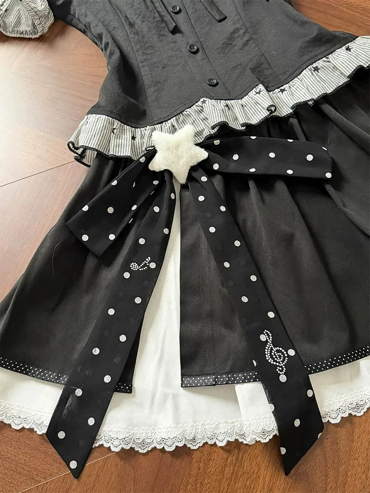 Preppy Navy Collar Fake Two-Piece Star Stripe Short Sleeve Shirt & Mini Skirt Set for Women, Summer 2026 New Arrival