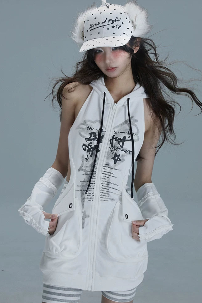 Sleeveless Hoodie Zip Dress